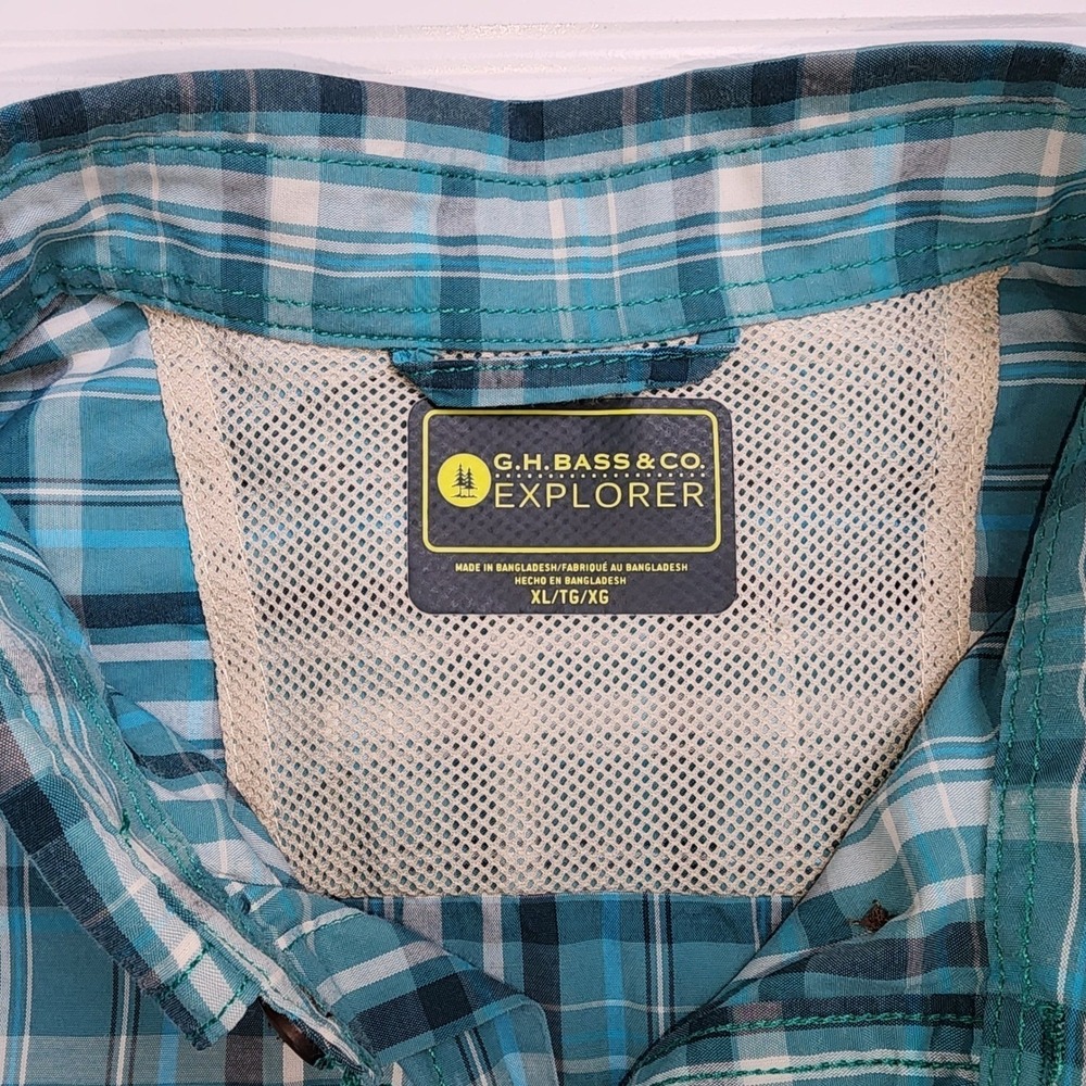 G.H. Bass Explorer Men's XL Plaid Button Down Outdoor Fishing Hiking Shirt Blue - Picture 3 of 8